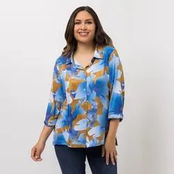 IN-PRINT Bluse, 3/4-Arm Knopfleiste Seitenschlitze bedruckt