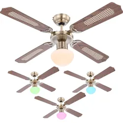 LED Deckenventilator mit Zugschalter Ventilatorlampe Decke Fernbedienung Ventilator Deckenleuchte dimmbar, Vor-Rücklauf, 1x RGB LED 3,5W 320Lm, D 106,6 cm