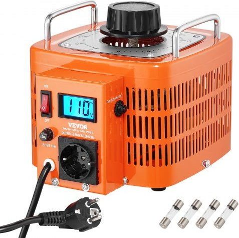 VEVOR 3000VA Automatische variabele spanningstransformator, 10 Ampère, 230V ingang, 0-300V uitgang, AC-spanningsregelaar met LCD-scherm, Oranje
