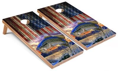 Skip's Garage American Flag Fish Outdoor Cornhole Set