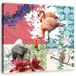 WANDBILD flamingo collage