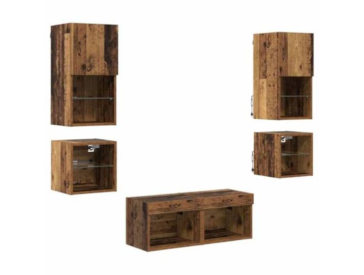 GKHPYURE Für Wandfernseher, 8 Stück, altes Holz Integrierte LED-Lichter, Wandmontage, 2 Türen, 8 Einlegeböden, Mehrschichtholz
