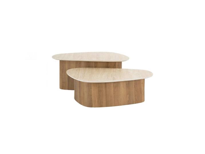 Kawola Couchtisch Preto 2ER SET Weiß Keramik, Dreieckig, 90x40x43 cm, Wohnzimmer, Wohnzimmertische, Couchtische