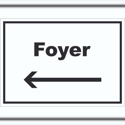 HB-Druck Foyer Aufkleber mit Text und Richtungspfeil links Eingangshalle waagerecht A1 (594x841mm)