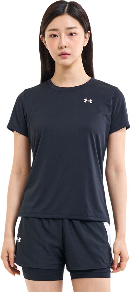 Trainingsshirt UNDER ARMOUR "TECH SSC - SOLID", Damen, Gr. L, schwarz (schwarz,, weiß), Obermaterial: 100% Polyester, Shirts Trainingsshirt, leichtes Material, atmungsaktiv, schnell trocknend, aus Polyester schwarz,, weiß L