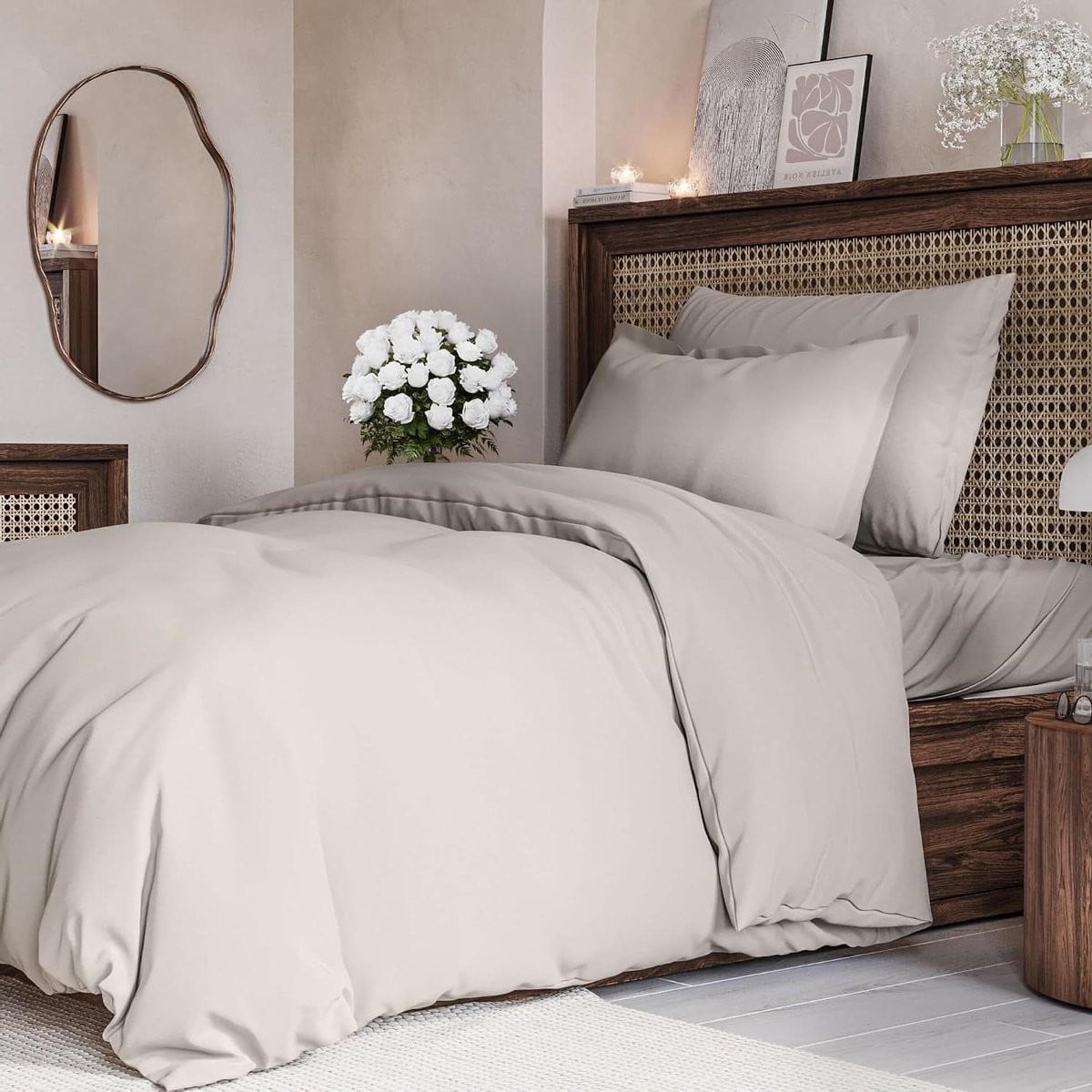 3-delige dekbedovertrek set lichtgrijs 200x200 cm