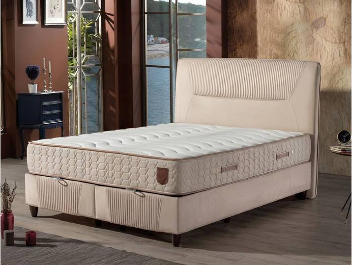 JVmoebel Boxspringbett Luxuriöses Boxspringbett Beige - Modernes Design & Komfort, Made in Europe