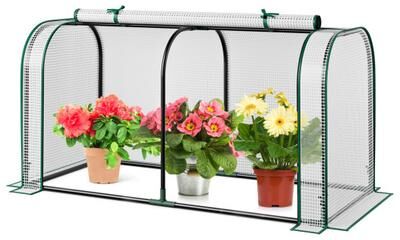 Costway Mini Tunnel Greenhouse with Roll-up Zipper Door-White