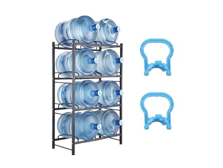 VEVOR Porte-bouteilles d'eau à 4 niveaux\, porte-bouteilles de 5 gallons\, porte-bouteilles à double rangée pour 8 bouteilles\, porte-bouteilles d'eau robuste pour cuisine\, bureau\, salon\, noir