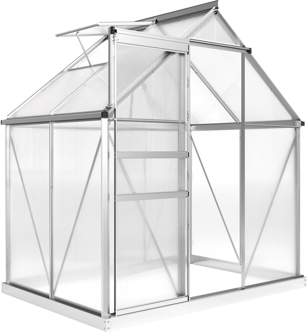Latitude Run Outsunny Polycarbonate Greenhouse Walk-In Sliding Door Silver 200cm H x 192.5cm W x 131cm D