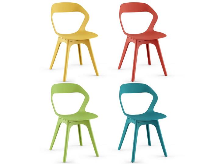 Set van 4 Eetkamerstoelen Keukenstoel met Gebogen Rugleuning Moderne Eetkamerstoelen van PP 4 Stoelen voor Keuken (Kleurrijk)