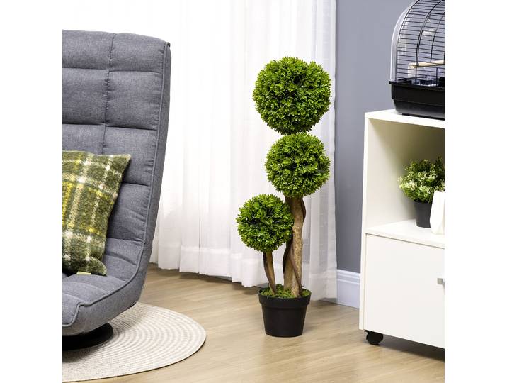 HOMCOM Buis Artificiel, Plante Artificielle, Aspect Réaliste, Extérieur, Vert + Noir