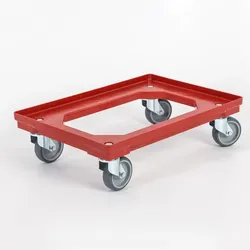 Fahrgestell für Transportkisten 600 x 400 mm, 250 kg, Gummilauffläche, rot
