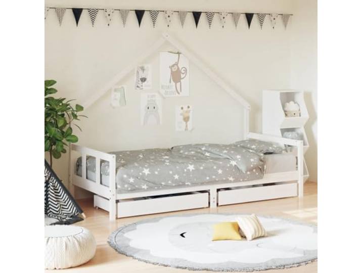 KGTKGTYER Kinderbett 90x190 cm Kiefer Massivholzhausbett mit Schubladen Platzsparendes Stauraumdesign, Sicherer Schlafplatz ab 4 Jahren, Robust