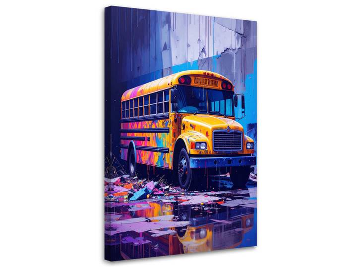 Feeby Leinwandbild Gelber Schulbus 70x100cm, Mehrfarbig, Fahrzeuge, Rechteckig, 70x100 cm, Bilder & Rahmen, Bilder, Leinwandbilder