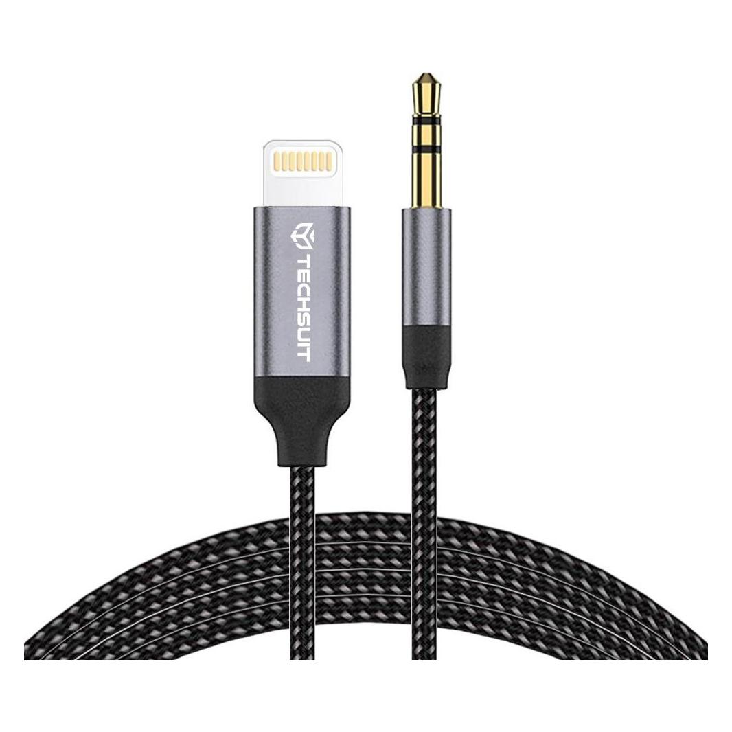 Techsuit - Premium Cable Adapter SoundShell (AC10) - iOS to 3.5mm Jack, 16bit/48Khz, 1.5m - Gray (1.50 m, AUX Kabel) (58569809)