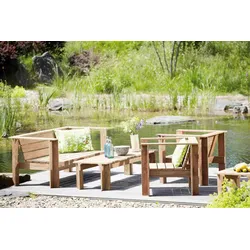 Beistelltisch Lounge Batten aus recyceltem Teakholz, massiv, natur, rechteckig, Outdoor 57 cm