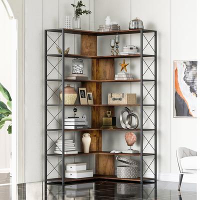 Unbrand 7 Tier L-Shaped Corner Bookcase with Metal Frame