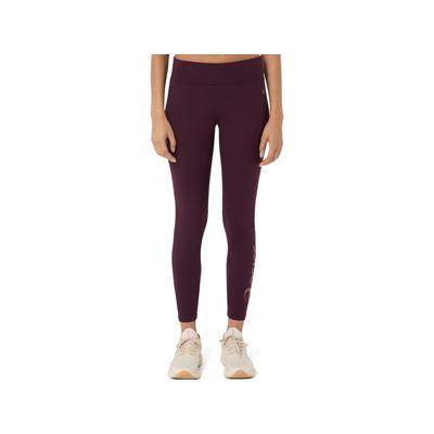 Lauftights ASICS "ASICS LOGO 7/8 LEGGING", Damen, Gr. XL, N-Gr, lila (schwarz aubergine), Obermaterial: 88% Polyester, 12% Elasthan, Hosen, Schnelltrocknend, ASICS Design, Schnelltrocknend