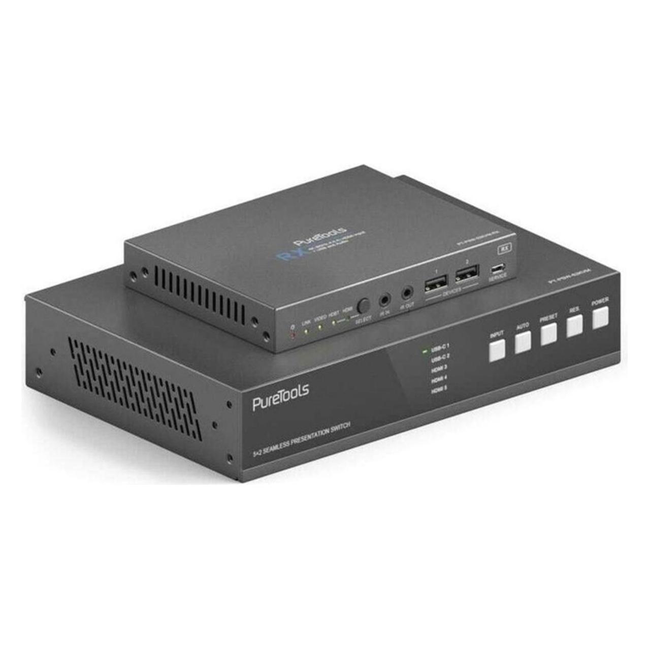 Purelink PureTools - 18Gbps USB-C KVM-Switcher mit Dante und Multiview, 4K (60Hz 4:4:4) über USBC / HDMI+USB (PT-PSW-52KVM)