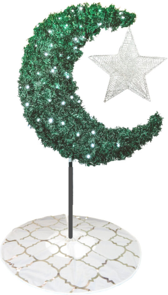 Peacock Supplies Eid Moon Tree Bundle - Rose Gold With Star & Skirt Green 36cm H X 32cm W X 82cm D