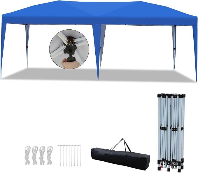 Pavillon 3x6m wasserdicht stabil Winterfest, Faltpavillon Camping mit Zentralverriegelung, Gartenzelt, Gazebo, UV-Schutz Partyzelt, Höhenverstellbarer Gartenpavillon,Blau