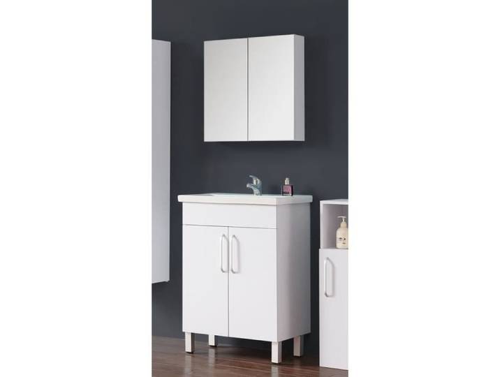 Ensemble meuble et vasque - Contemporain - Design - Blanc - Bois - MDF - 60cm - Salle de bain