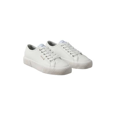 Plateausneaker CALVIN KLEIN "VULC LACE UP LOW LTH", Damen, Gr. 37, weiß, Leder, unifarben, Schuhe Plateausneaker, Schnürschuh, Halbschuh, Trendschuh mit Logoschriftzug
