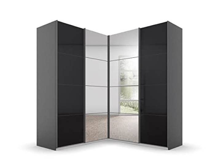 Rauch Möbel QUADRA, Eckschrank, Glas Basalt/Grau metallic, Breite 181 cm