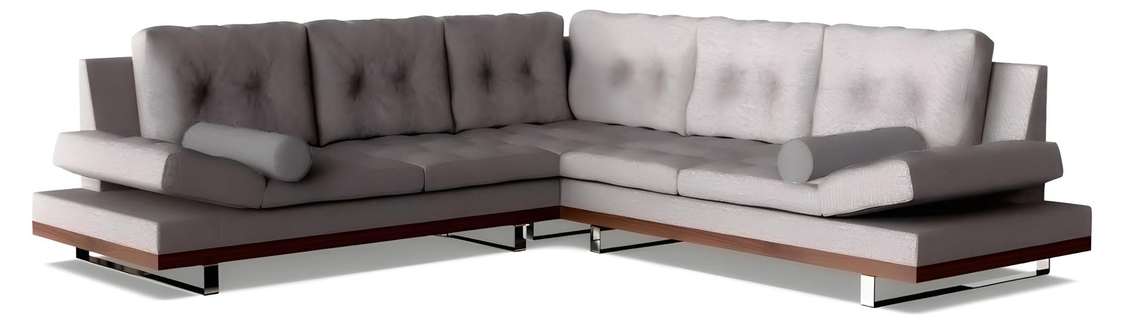 Modern witte stoffen hoekbank met houten frame