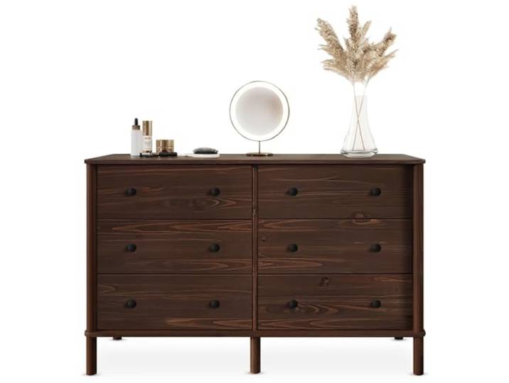 Kommode APOANA aus Massivholz mit 6 Schubladen, Nussbaum farben – Sideboard mit viel Stauraum für Kleidung und Accessoires, Schlafzimmer Kommode aus Holz mit Metallauszug und skandinavischem Design