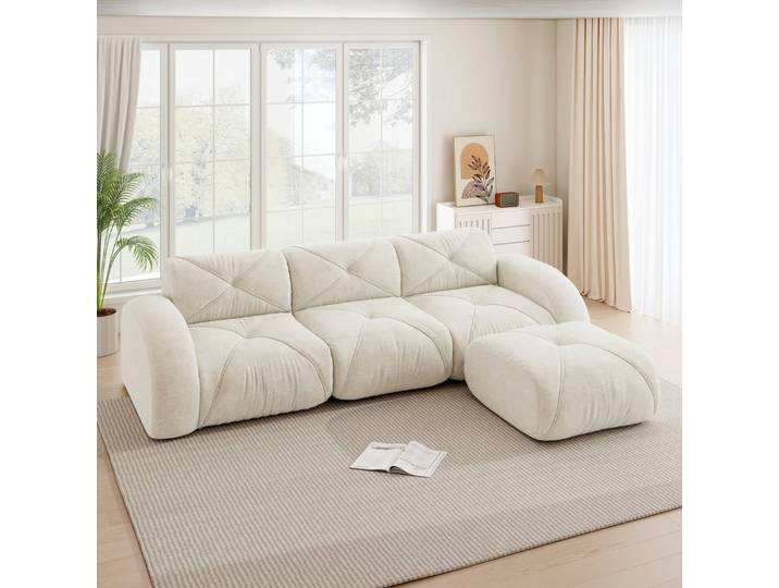 OKWISH Loungesofa 2–4-Sitzer-Modulsofa, mit vielfältigen Kombinationen, inklusive Hocker, L-/U-Form Optionen und ergonomischem Design für individuelle Wohnraumgestaltung 1 Teile