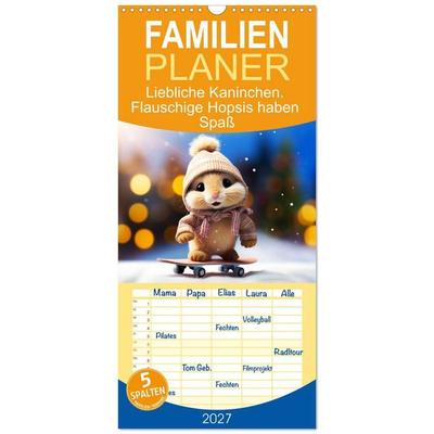 Familienplaner 2027 - Liebliche Kaninchen. Flauschige Hopsis haben Spaß mit 5 Spalten (Wandkalender, 21 x 45 cm) CALVENDO
