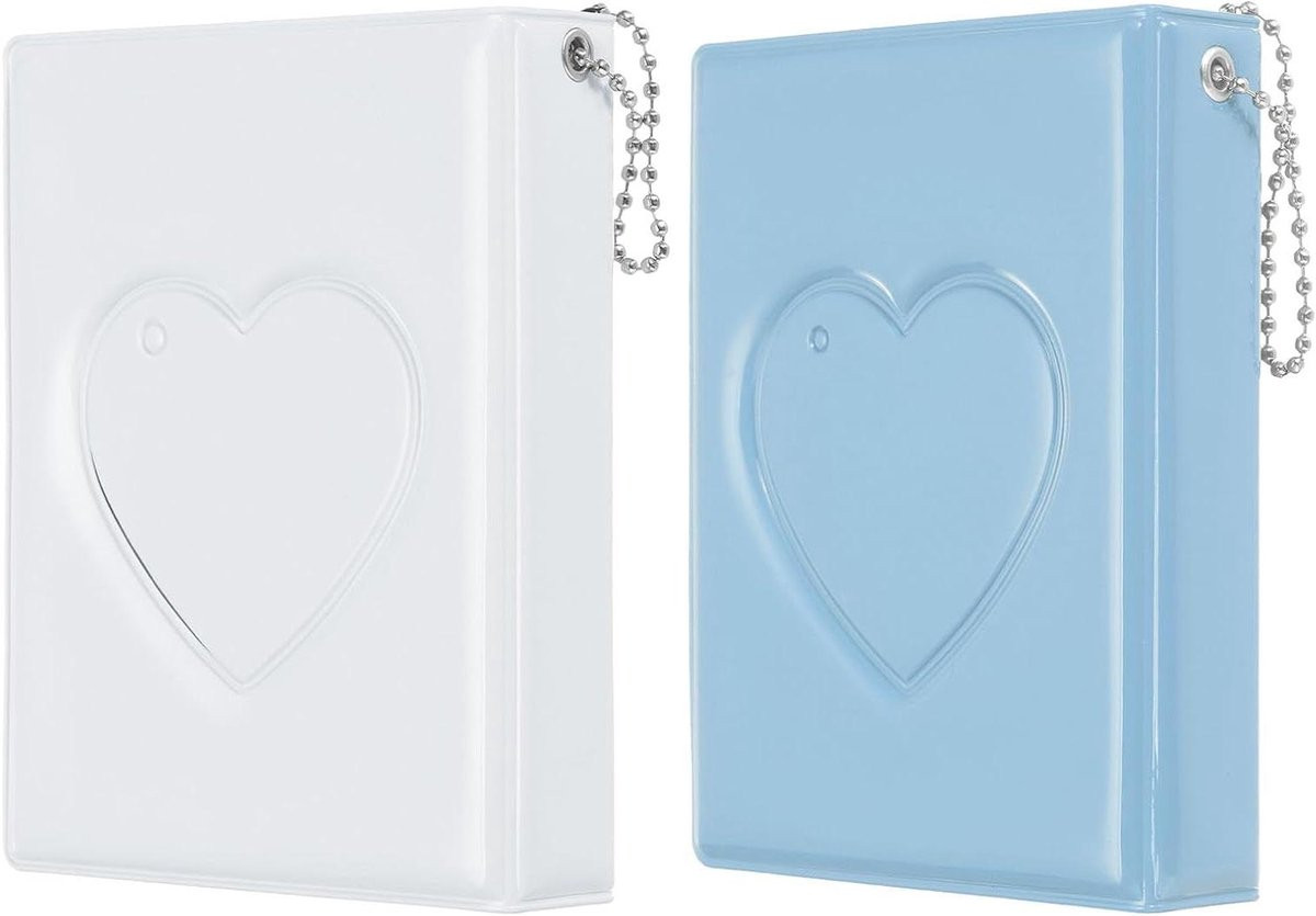 Mini Fotokaart Binder Fotoalbum met Hart Ontwerp voor 32 Foto's - Blauw Wit