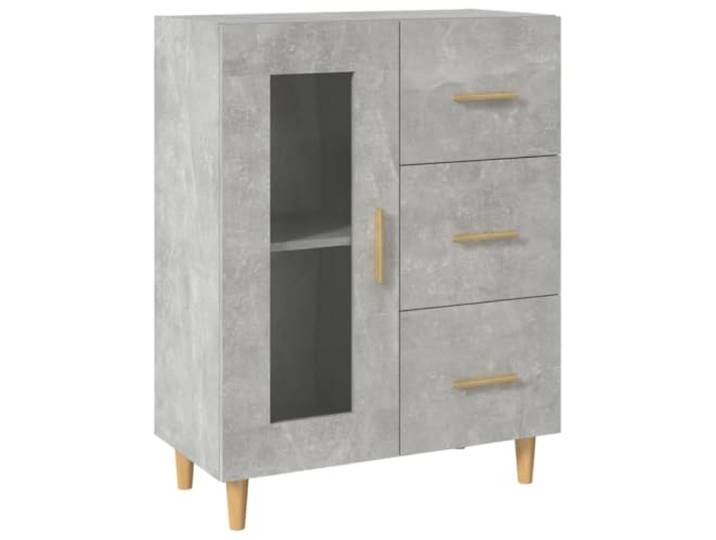 GHVBNMF Sideboard Betongrau 69,5x34x90 cm Kommode mit Glastür Vielseitiger Beistellschrank mit 3 Schubladen und Glastür für Wohnzimmer und Flur, stabile Holzwerkstoff-Konstruktion.