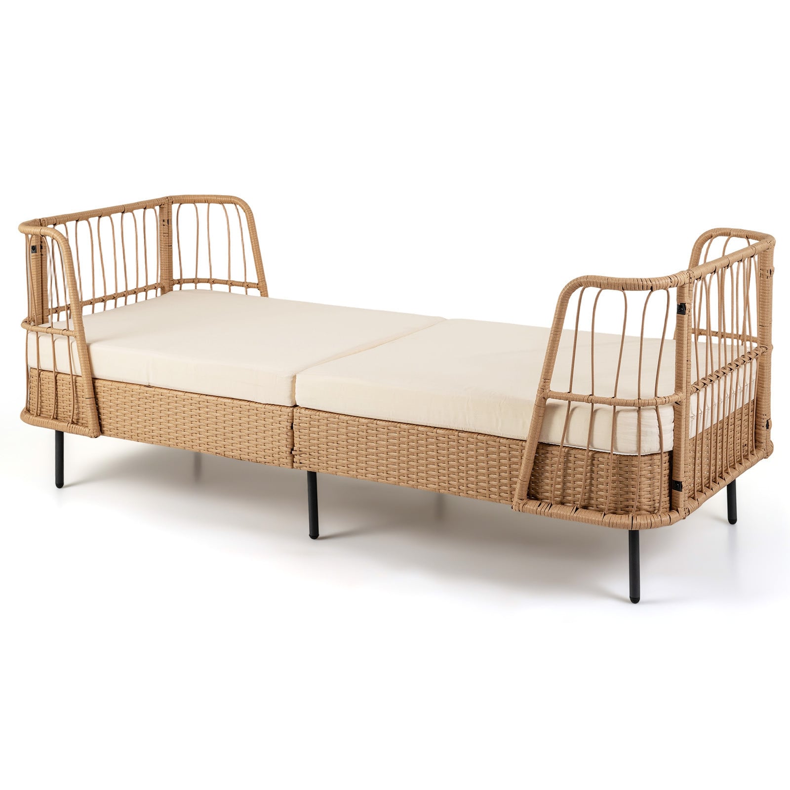 Costway Slaapbank Outdoor Rattan Sofabed met Armleuningen en Dik Zitkussen
