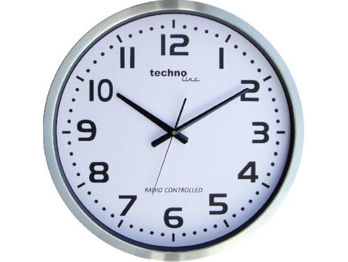 Technoline WT 8995 Funkwanduhr 30 cm – DCF Funkuhr mit automatischer Zeiteinstellung modernes silbernes Design große Ziffern batteriebetriebene Wanduhr für Wohnzimmer Büro Küche