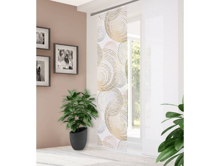 Schiebegardine HOME IN GREEN SPIRO Gr. 1, gold (goldfarben), B:60cm H:245cm, Polyester, Gardinen, Schiebegardine, DIGITALBEDRUCKT, BAMBUSOPTIK RECYCELT