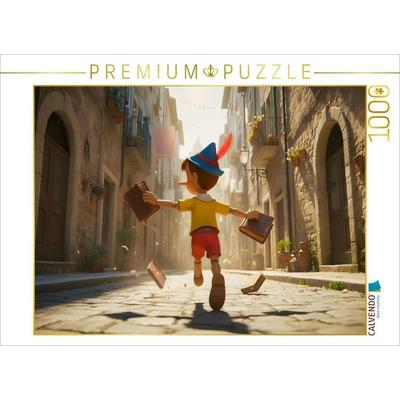 CALVENDO Puzzle Pinocchio rennt lachend vor der Schule | 1000 Teile Lege-Größe 64x48cm Foto-Puzzle für glückliche Stunden, von , Calvendo Puzzle