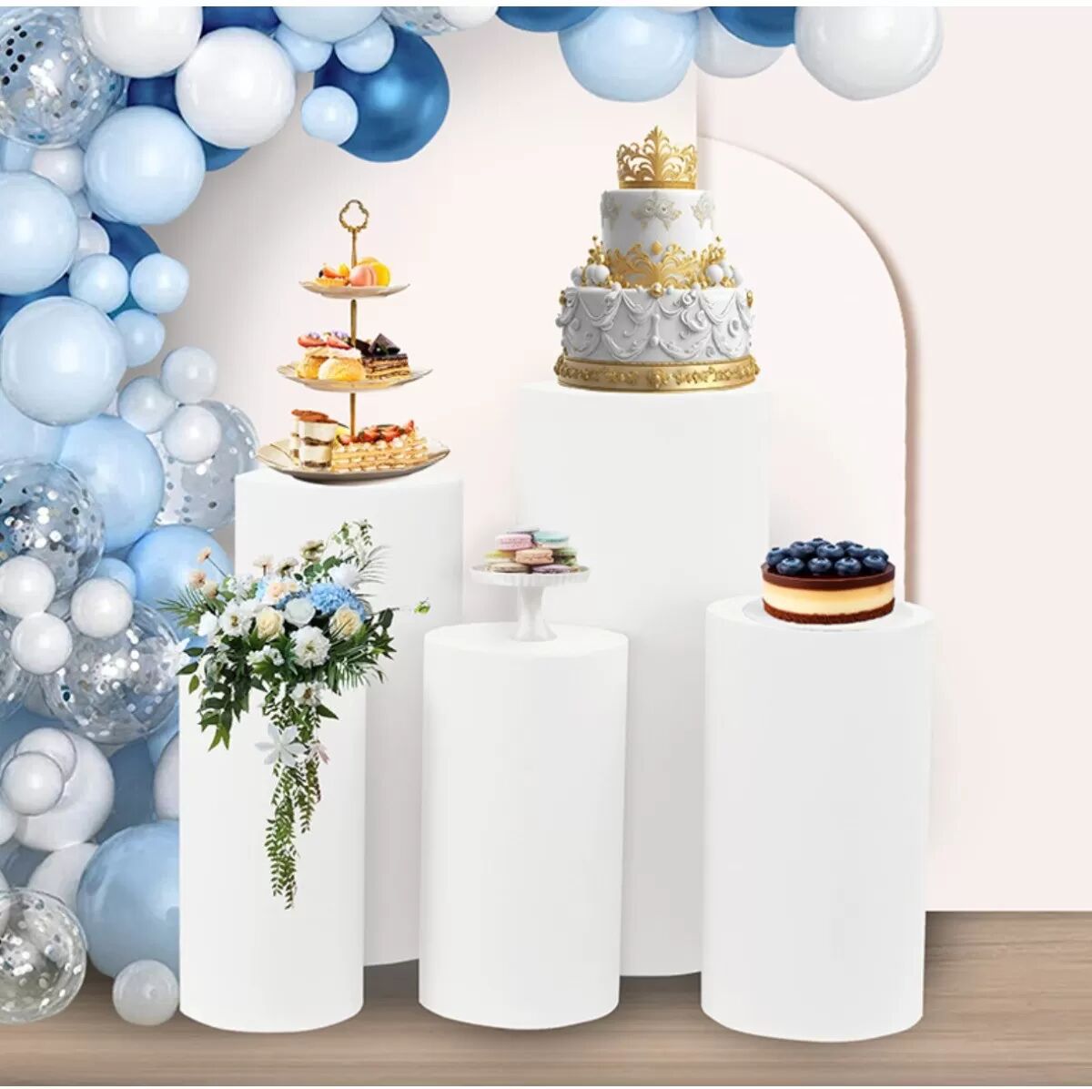 INF Ensemble de 5 Housses de Table à Dessert Élastiques Blanches – Solution d'Affichage Élégante