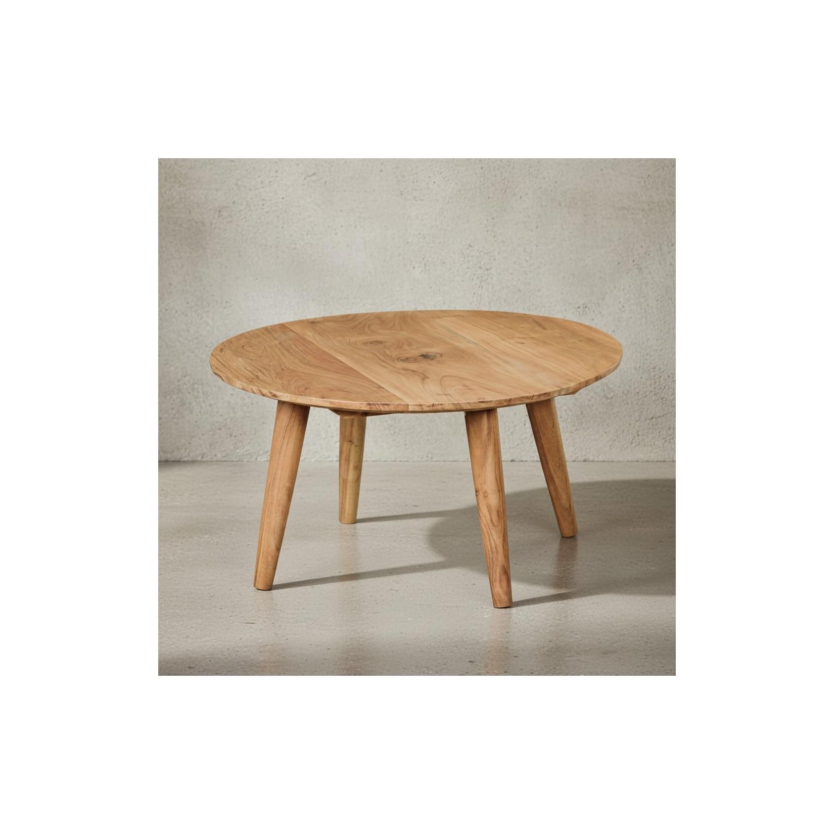 KADIMA DESIGN Runder Couchtisch Massivholz Akazie - 75cm, Stabile Holzbeine, Pflegeleicht, Handgefertigt, KADIMA DESIGN