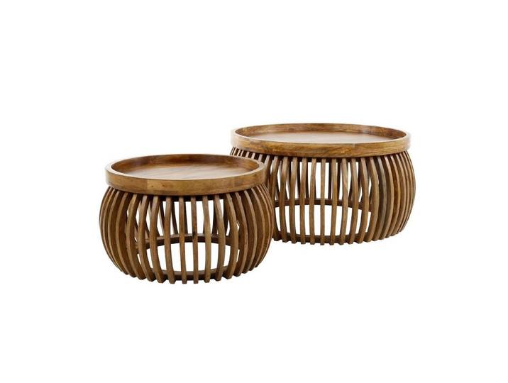 Villa Möbel Couchtisch Tweak (1 Tisch, 2-St), Rundes Couchtisch Set aus Mango mit offener Lamellenform