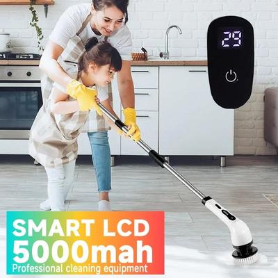 Electric Spin Scrubber 7 in 1 Cleaning Brush Powerful Cordless Household Cleaning Tool For Kitchen & Bathroom transparent 5in1