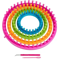Relaxdays 6-teiliges Strickring Set rund Grün,Orange,Pink
