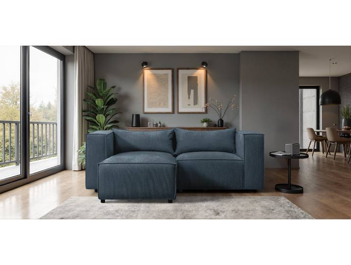 Kaiser Möbel Ecksofa L-Form Modulo, stoff Lincoln, Dunkelblau, Links