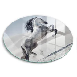GLASPLATTE Ø 40 cm Weißes Rumänisches Pferd