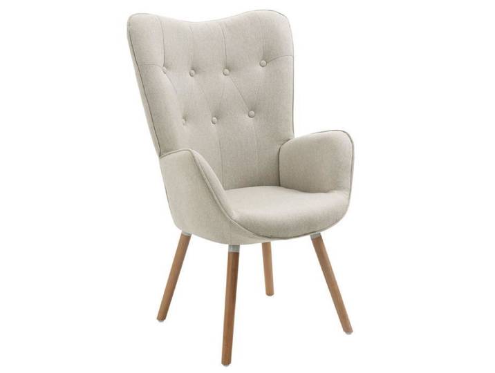 MEUBLES COSY Fauteuil scandinave avec accoudoirs en tissu beige capitonné - KAS