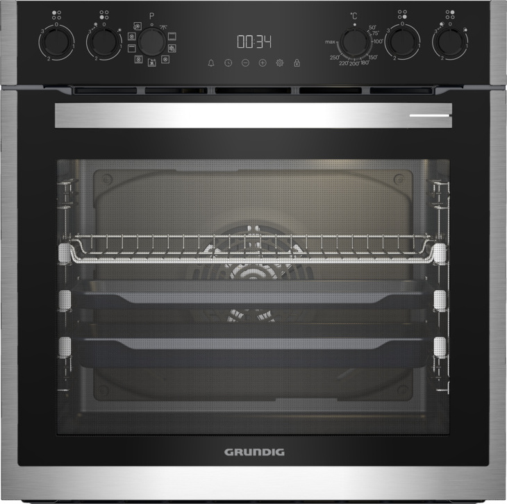 Grundig GEHM19310B, Medium, Elektrischer Ofen, 72 l, Integriert, Edelstahl, Drehregler, Berührung