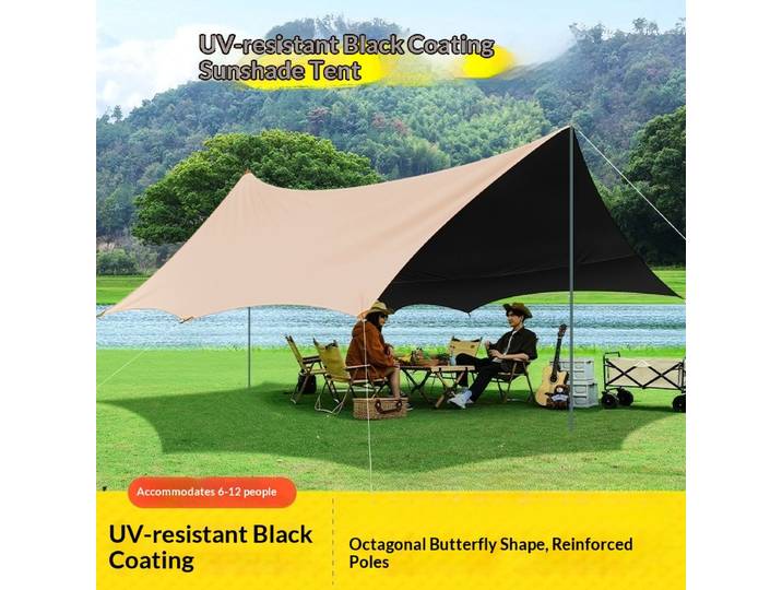 Bâche de camping imperméable et résistante aux UV, revêtement noir, extra épaisse, auvent extérieur portable, abri contre la pluie, Toldo
