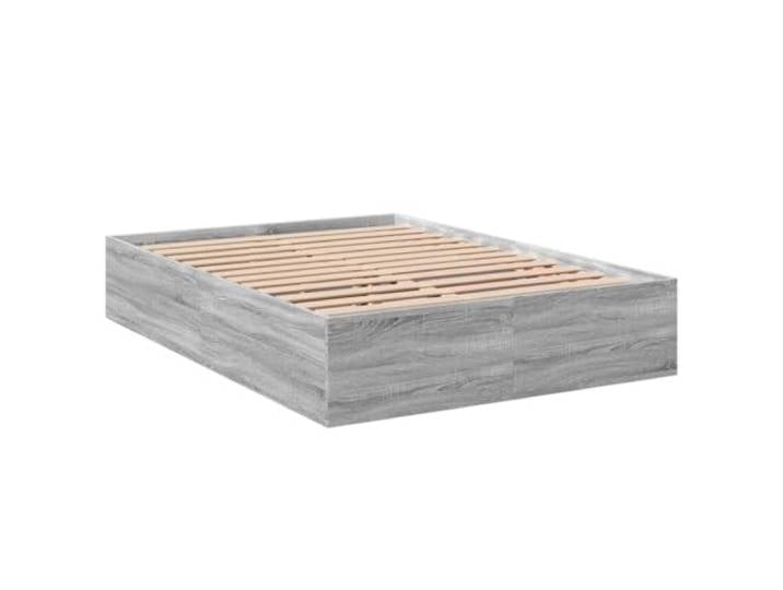 KTHLBRH Bettgestell Grau Sonoma 120 x 190 cm aus mehrschichtigem Holz Lattenrost inklusive Lattenrost, minimalistisches Design, robuster Rahmen, einfache Montage